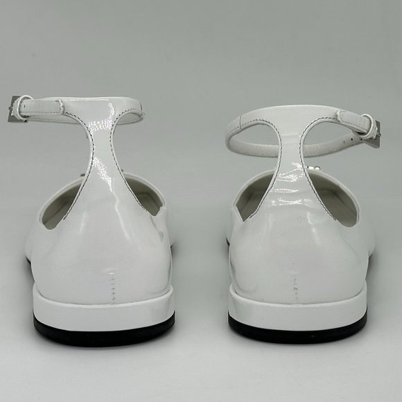 PRADA Logo Patent Leather Square Toe Ankle Strap Flat Ballerina Flat Sho… - Picture 9 of 16